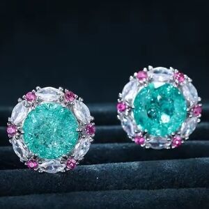 White Rhodium Paraiba Ruby Earrings